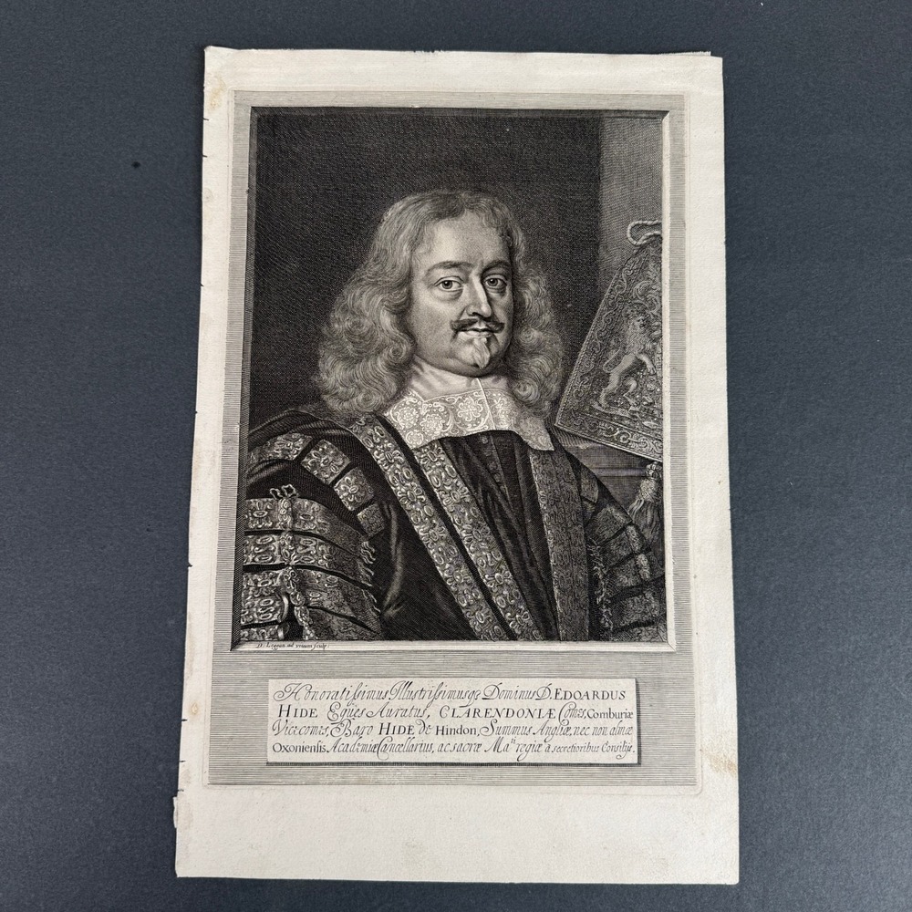 Antique 17thC Engraving by D. Loggan of Edward Hyde Earl of Clarendon Laid Paper